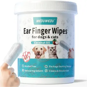 Ear Cleaner Finger Wipes 60 Counts, Dog Ear Cleaner, Grooming Kit Care for Dogs and Cats, Soft & Easy Otic Cleaning Pads, Remove Wax, Dirt & Stop Smelly, Itchy, Non-Irritating, Coconut Scent MEDUWEDU