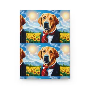 Golden Retriever Waring A Suit Sunflower Sunny Background Hardcover Journal Matte Dog Lover Sunshine Unique