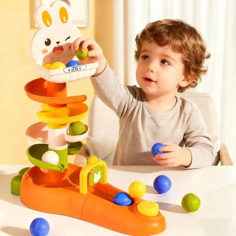 5-Layer Rolling Ball Tower with 12 Balls, Interactive Educational Set for Children Ages 1-3, Enhances Hand-Eye Coordination & Motor Skills, Durable Orange-White Design, Perfect Gift for Boys and Girls for Stress Relief