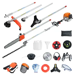 summervibes 8-in-1 Multi-Functional Trimming Tool, 52CC 2-Cycle Gas Powered Hedge Trimmer, Weed Eater, String Trimmer, Brush Cutter, Edger, Pole Saw Chainsaw Pruner with Extension Pole