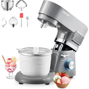 VEVOR Ice Cream Maker, 1.8 Qt. Capacity, 6-Speed Electric Stand Mixer, with LED Digital Display Timer, Mixing Paddle, Dough Hook, Splash Guard, for Homemade Frozen Yogurt Fruit Sorbet Gelato, GreyVEVOR Super Brand Day