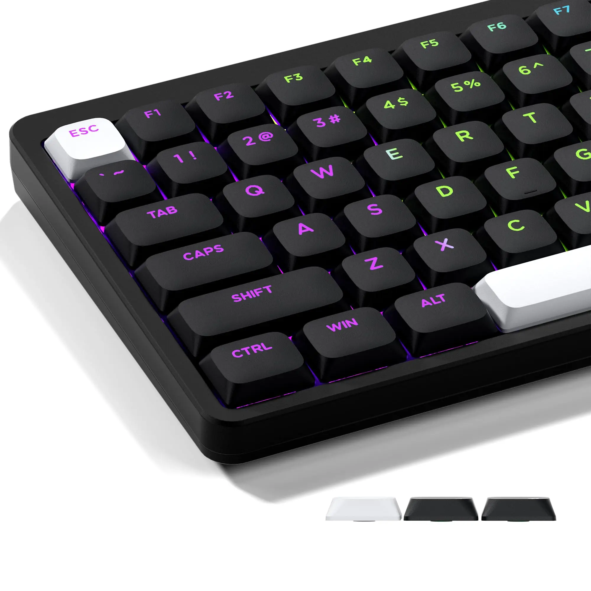 Xvx Low Profile Black Keycaps  Shine Through Keycap Sets Double Shot Pbt Compatibility For 60% 75% 80% 85% Mx Switches Mechanical Keyboard- Only Key Caps