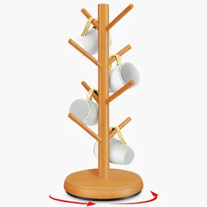 Mug Holder Tree, Upgraded 360 Rotated 8 Hooks Cup Holder for Counter,  Mug Rack Standing for Coffee Bar Accessories and Kitchen Home Organizer (Brown)