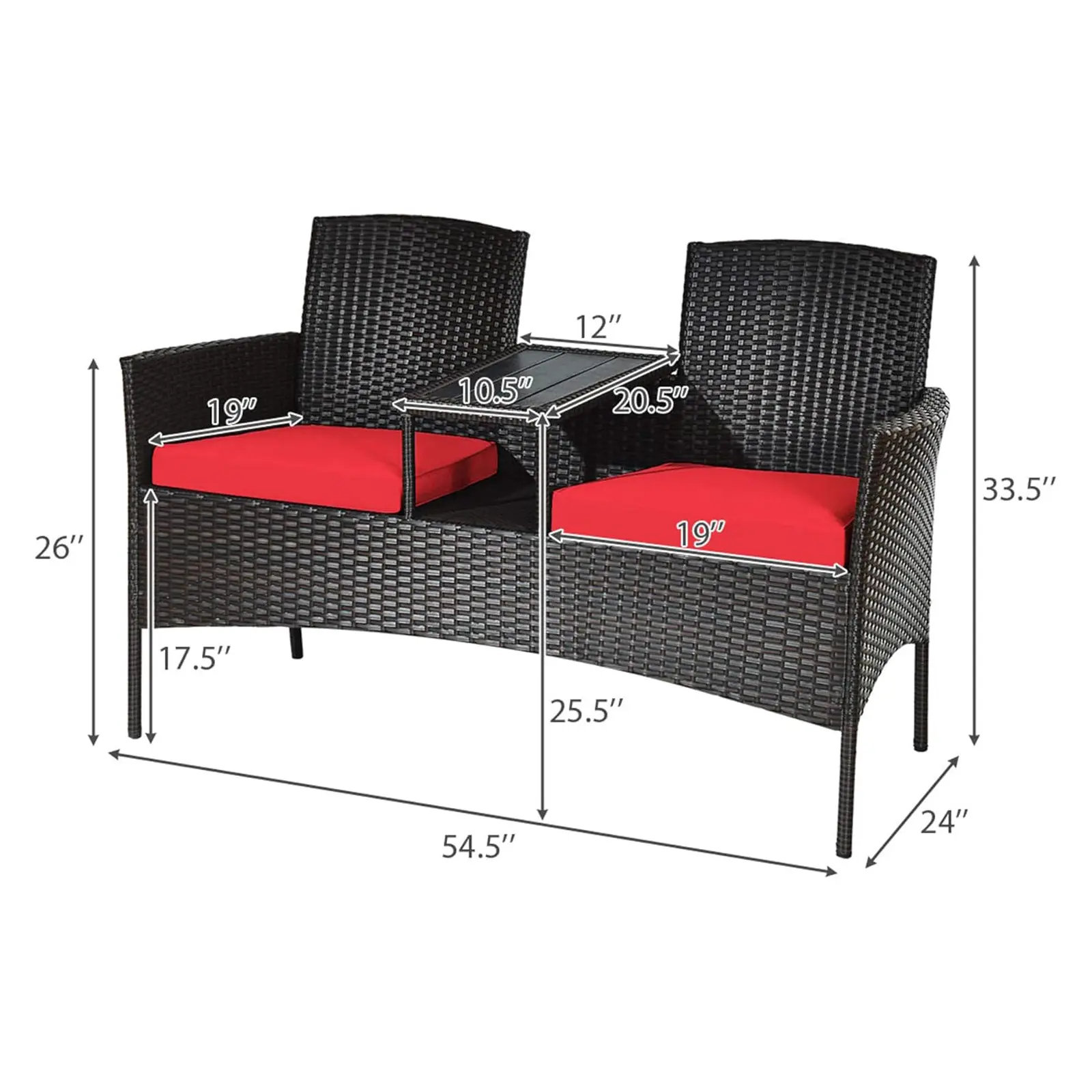 Red - Loveseat - Built-in Coffee Table