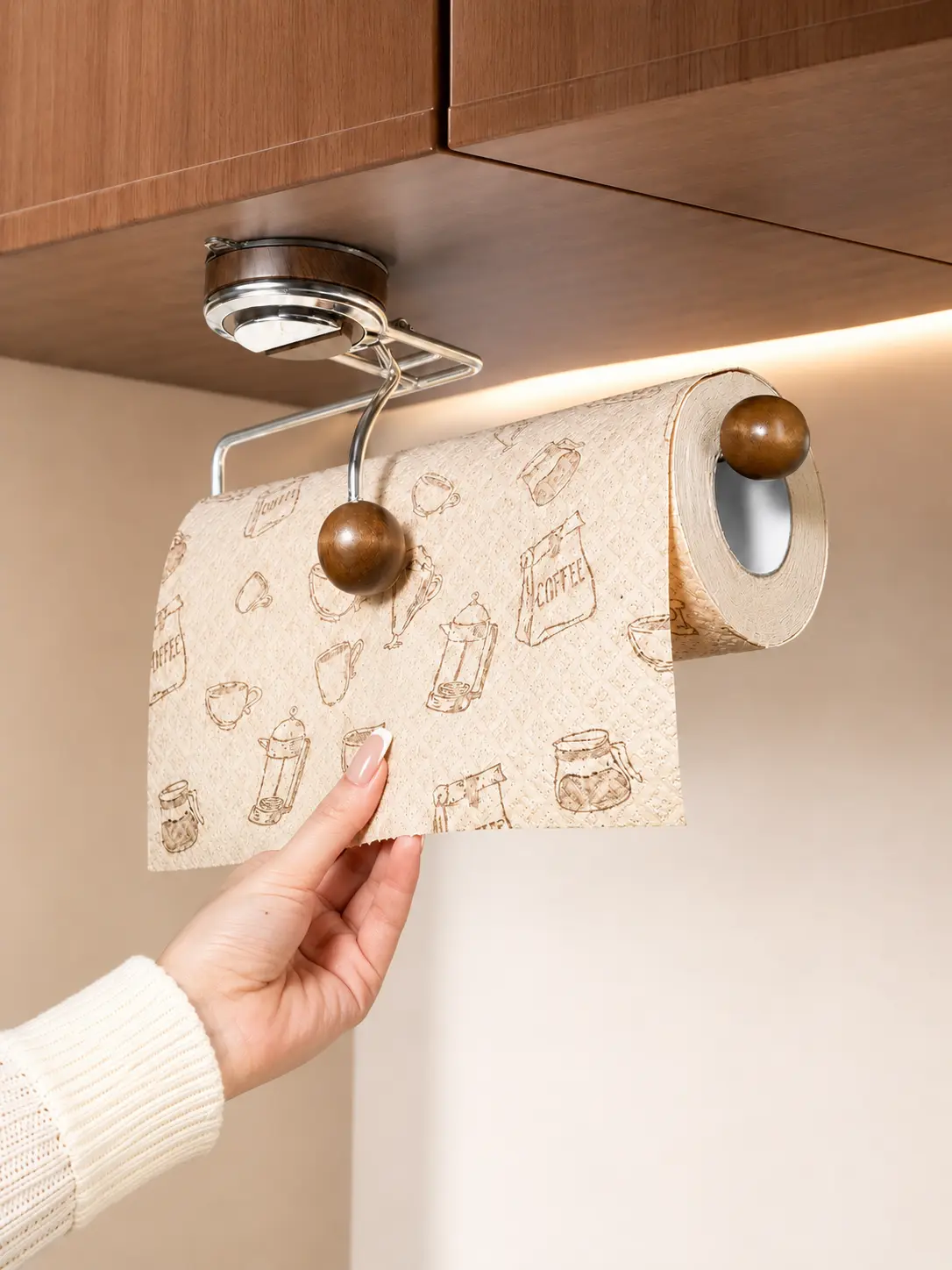 No-Drill Suction Cup Paper Roll & Cloth Rack, Wall Mount Kitchen Cabinet Organizer, Damage-Free Kitchen Utensil Holder