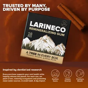 Larineco Remineralizing Gum with Nano Hydroxyapatite & Xylitol – Sugar-Free Cinnamon Xylitol Gum – Dye-Free, Aspartame-Free – Natural Base – 18 Pieces