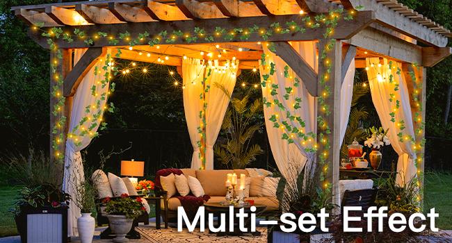 Solar Ivy String Lights Outdoor Waterproof, 33Ft 100 LED Fake Vines with Lights, Artificial Greenery Leaf Fairy Light for Privacy Fence, Wall, Patio, Garden, Balcony Decor (Warm White)