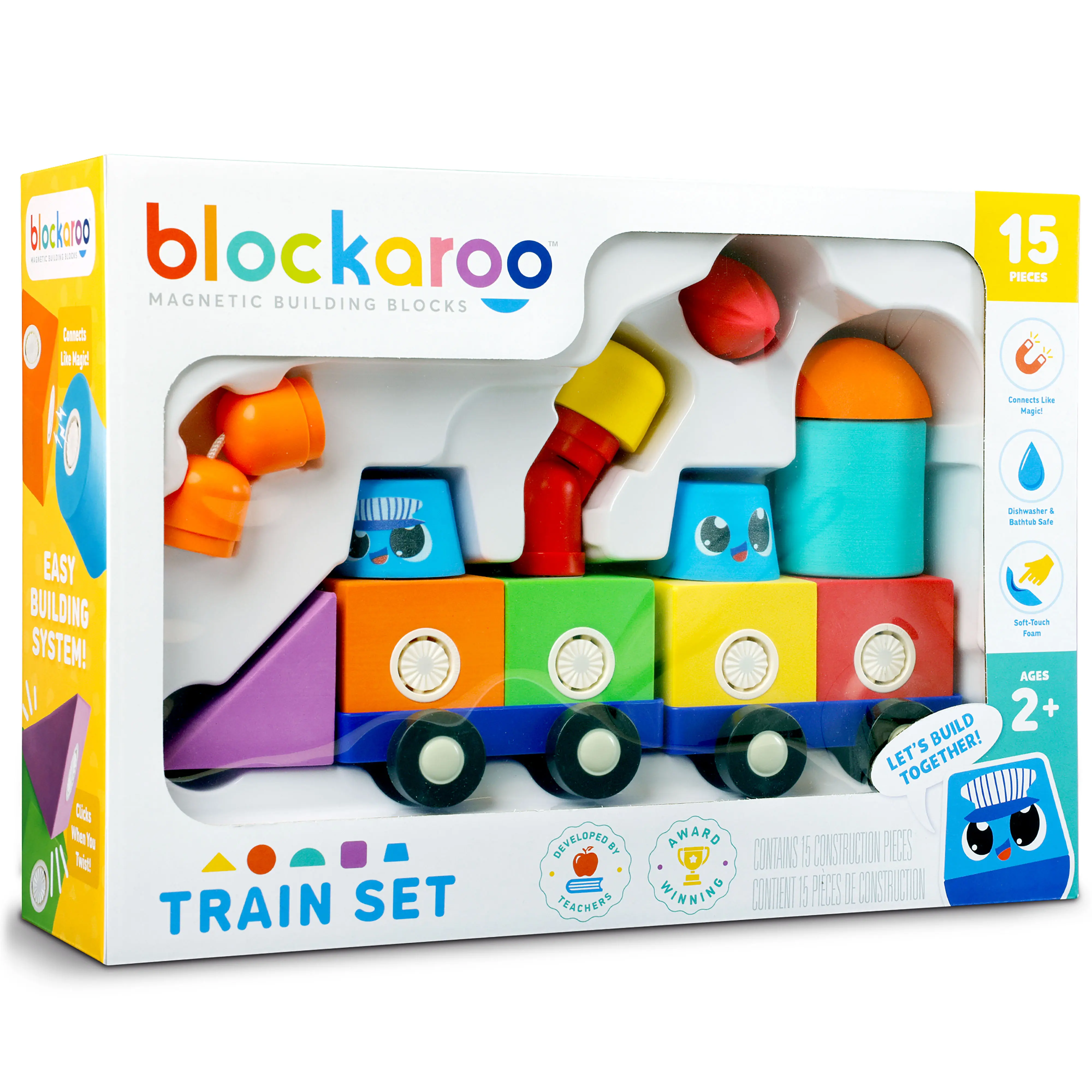 Blockaroo Magnetic Foam Building Blocks - 15-Piece Toy Train Set for Kids Ages 2-6, STEM Preschool Toy, Creative Building Fun & Learning, Gift Ready