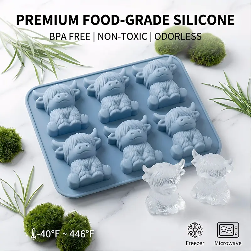 Highland Cow Silicone Mold - Flexible Reusable Non-Stick Tray for Ice Cubes, Chocolate, Desserts - Kitchen Bakeware for Home Use