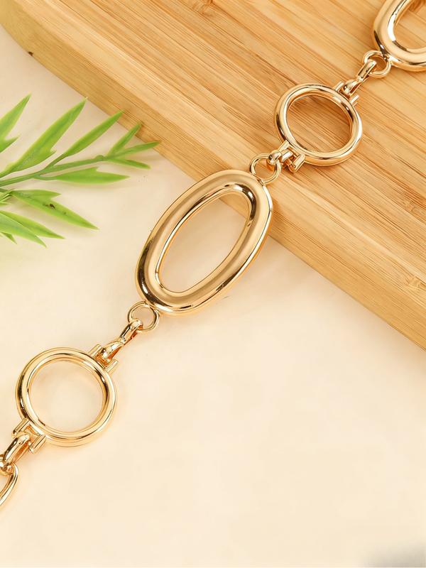 Adjustable Gold & Silver Oval and Circle Link Waist Belt - Elegant Fashion Accessory for Women's Party and Formal Wear Trendy Exquisite Belt