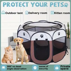 Pet Puppy Dog Playpen, Small Dog breathable fences Indoor/Outdoor, Portable Playpen for Dog and Cat, Foldable Pop Up Dog/cat Kennel Playpen, Removable Zipper Top,dog/cat delivery rooms,octagonal cages,claw-resistant