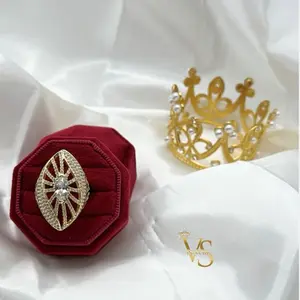 Valdes Luxury 14K Gold Plated Laminated Statement Ring – Elegant Zirconia Design Ring – High Quality Daily Wear Jewelry