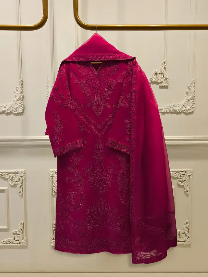 Aghanoor 3 Piece - Pure Organza Embroidered Suit XL Bust Size 48 Inch