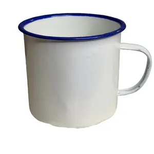 Gode Blan Emaye Sakre Enamel Mug For Coffee Water And Spiritual Rituals Blue Rim White Body