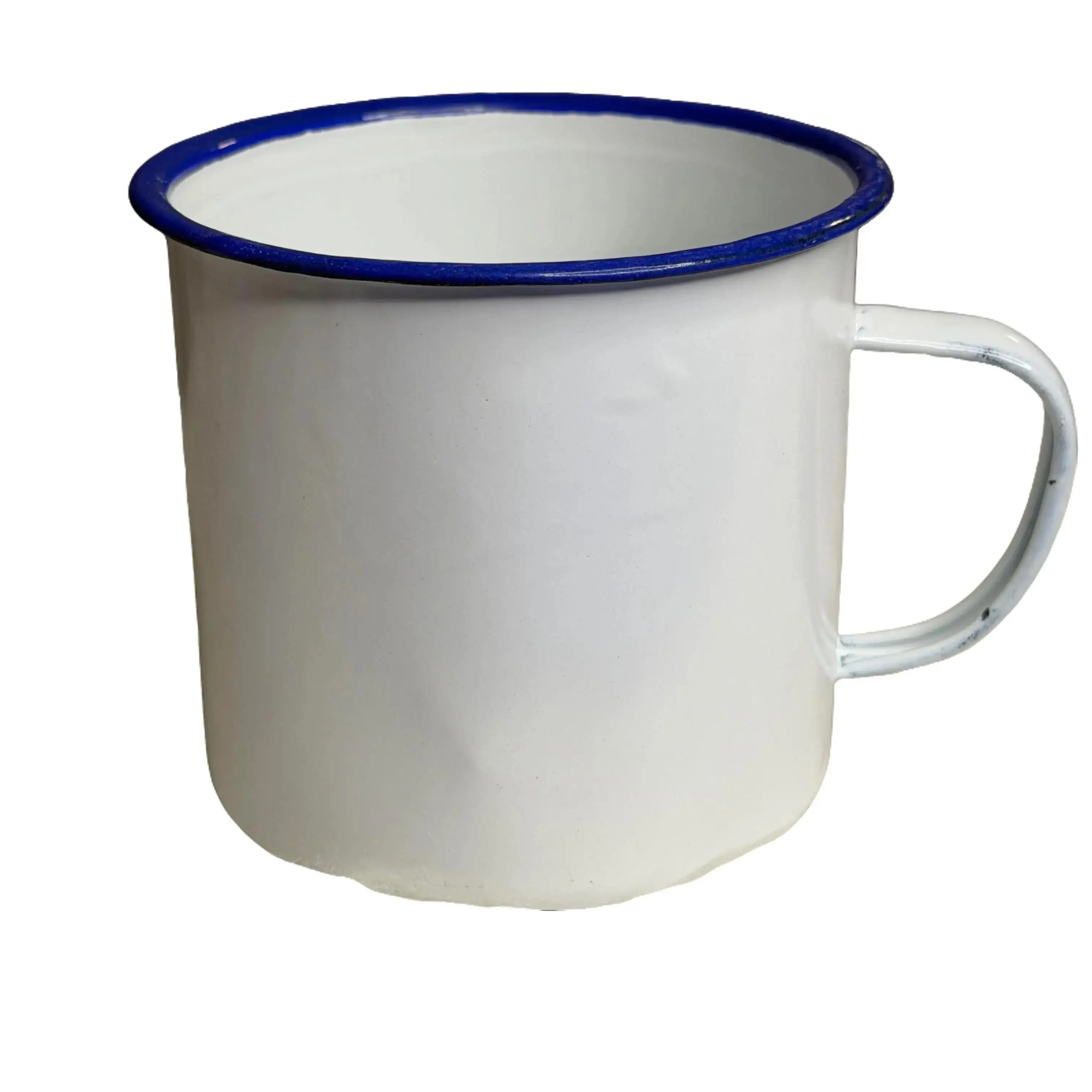 Gode Blan Emaye Sakre Enamel Mug For Coffee Water And Spiritual Rituals Blue Rim White Body