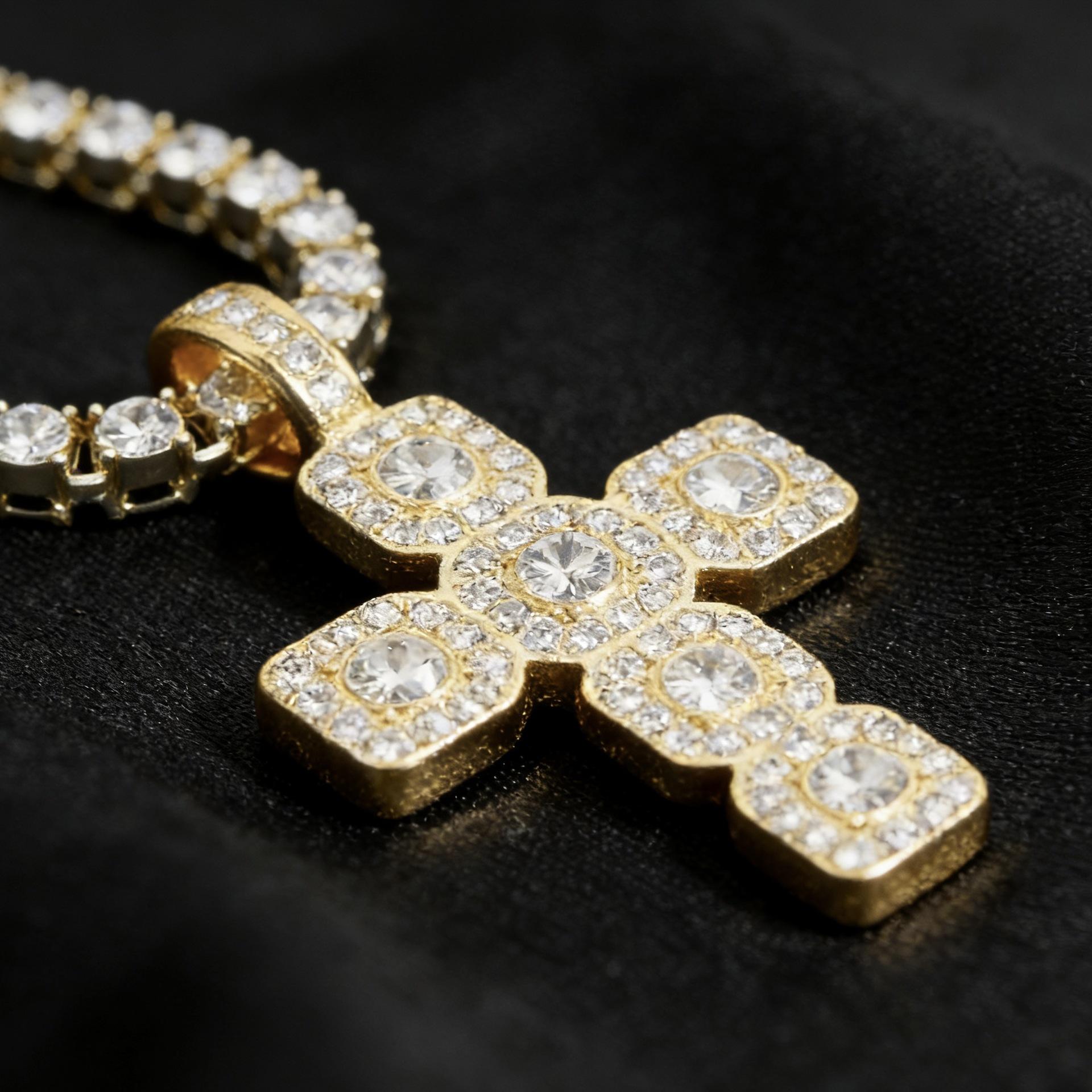 Cross Pendant Necklace, , Punk Style Cubic Zirconia Accessory with Stainless Steel Twisted Tennis And Rope Chain, Iced Sparkling Statement Ornament Suitable for Daily Wear And Gifting for Men, Women And Husband