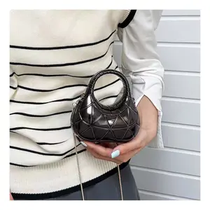 Quilted Box Bag For Women, Luxury Metal Chain Crossbody Bag, Trendy Crescent Handbag With Heavy Metal Texture, Elegant Mini Shoulder Bag For Daily Outing Shopping Dating, Perfect Gift For Ladies