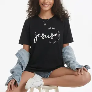 "Jesus" Minimal Script Print Casual Christian Cotton Tee Shirt Printed in USA