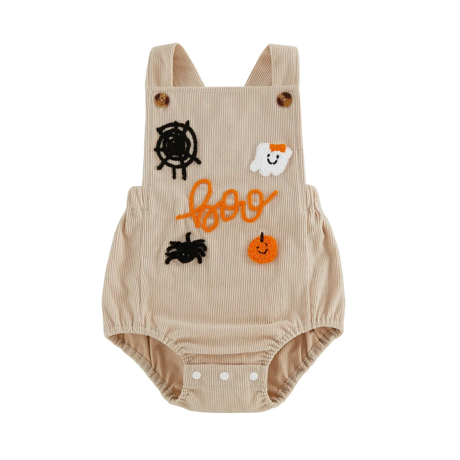Toddler Infant Baby Boys Girls Halloween Romper Ghost Spider Embroidery Sleeveless Square Neck Bubble Jumpsuit Onesie Bodysuit