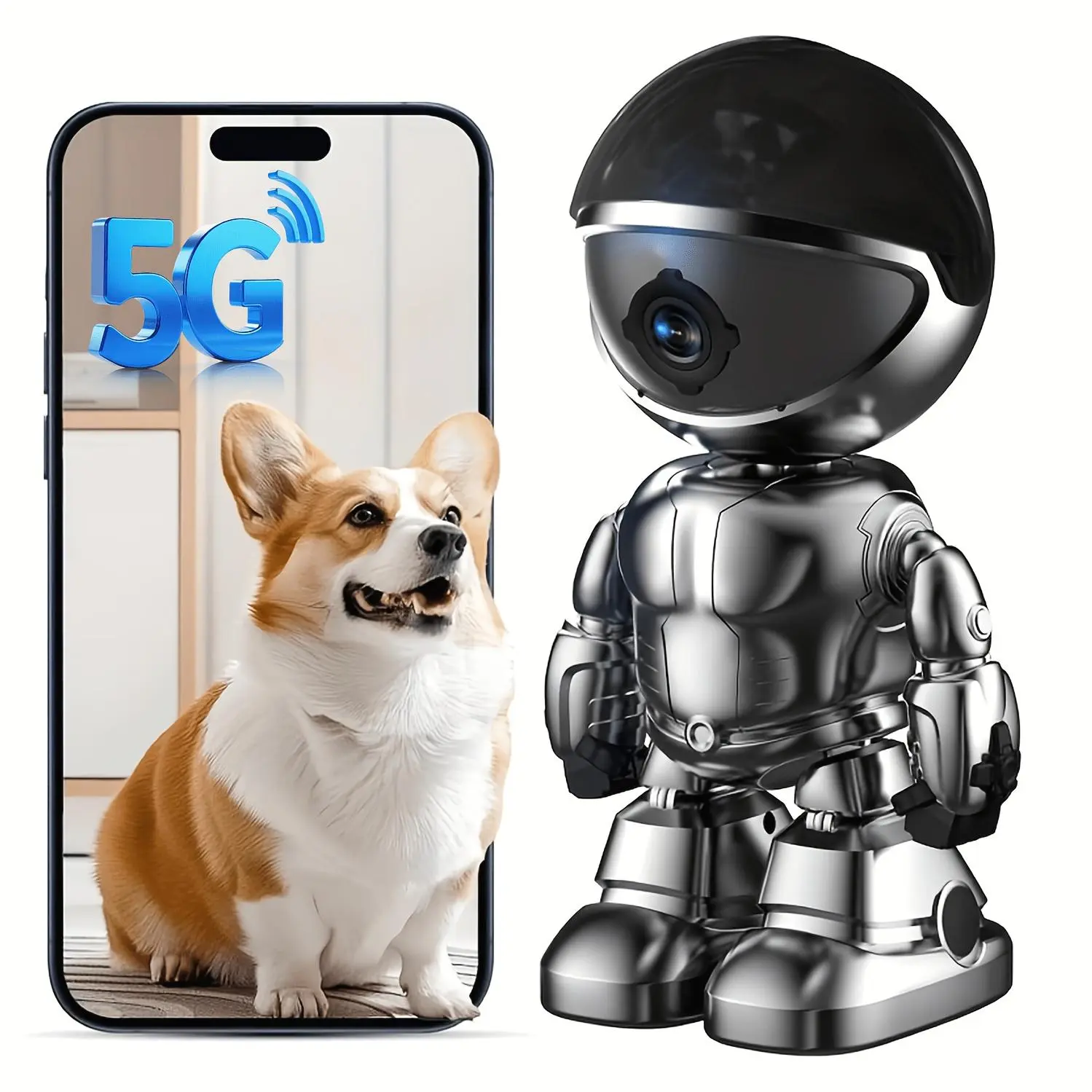 3MP Robot Security Camera with WiFi, Motion Detection & Two-Way Talk - 360° Tracking, Night Vision, USB-Powered Indoor Surveillance System Suitable for Home Monitoring & Pet Cam with App Control, Robust Portable Robot Camera