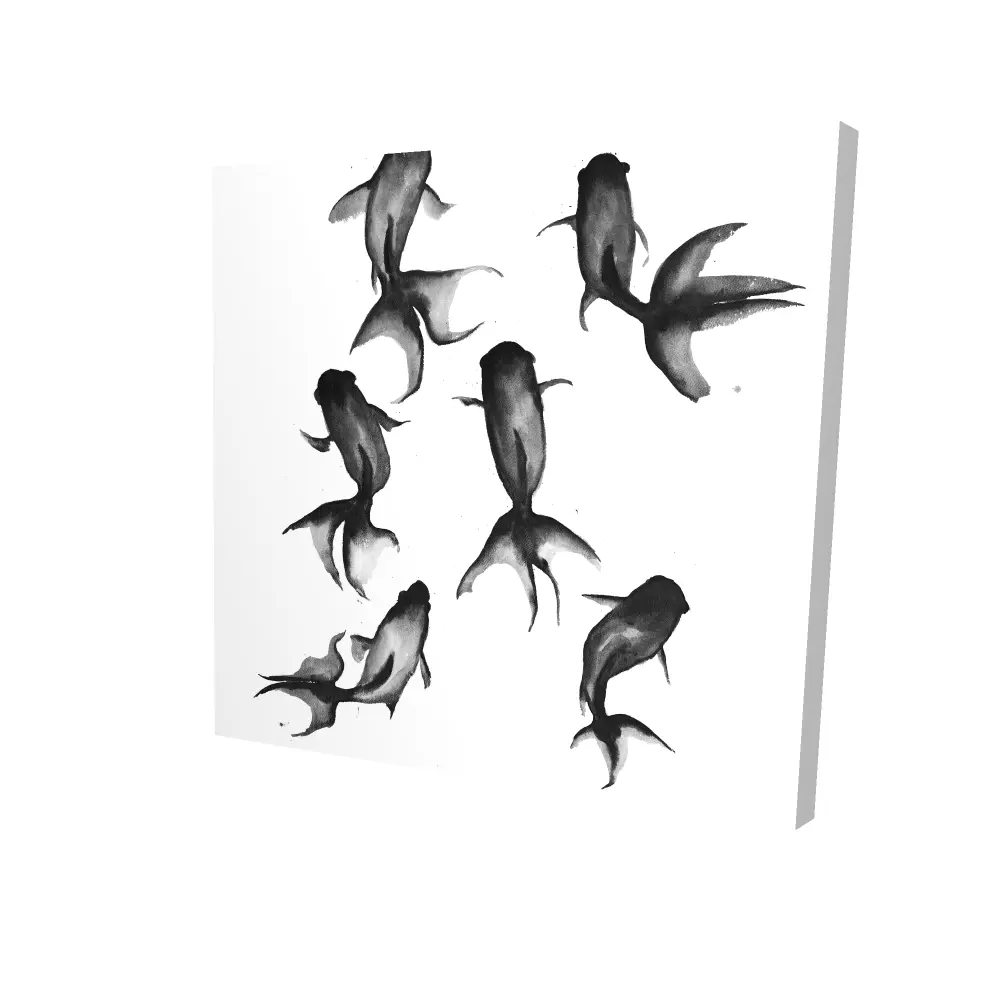 Begin Home Decor 2080-2424-AN400-1 24 x 24 in. Black Fishes Canvas - Bedroom Decor - Animal Illustration Art