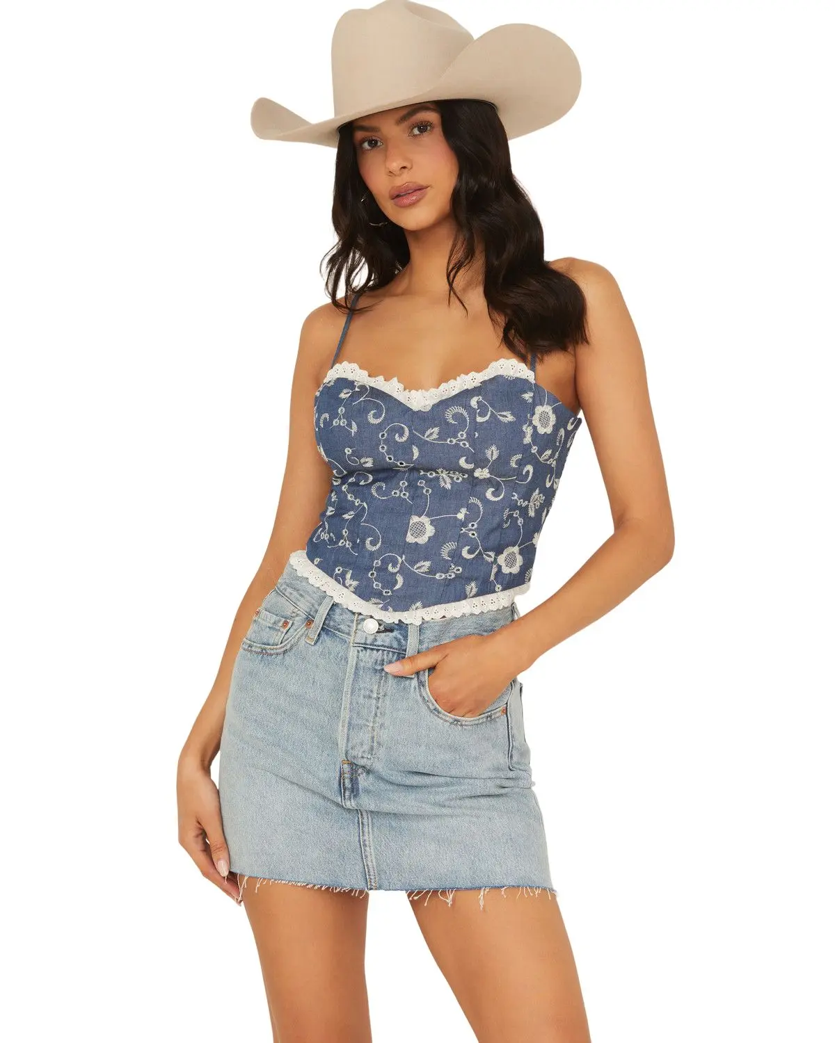Shyanne Women's Women'S Embroidered Denim Corset - B1584w134ji