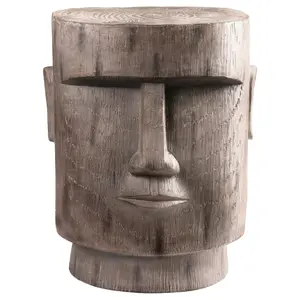 Outdoor Side Table Easter Island AHU Akivi Moai Statue Pedestal End Table Stool for Home Patio Deck Sunroom Garden Balcony Yard Lawn Grey