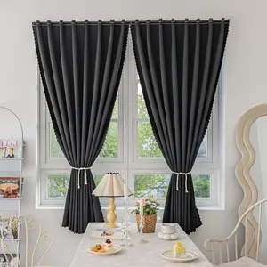 Magic Tape Stick on Curtains Blackout Curtains for Bedroom no Drillng Self Adhesive Curtain no Rod Small Window (Black, 59" W x 79" L) 2 Panels
