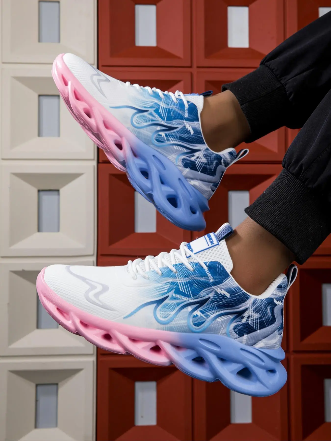 Unisex Ombre Color Design Breathable Blade Sole Sneakers, Casual Sporty Lace Up Running Shoes, Fashionable Walking Shoes for Runner Outdoor Sports, Wo