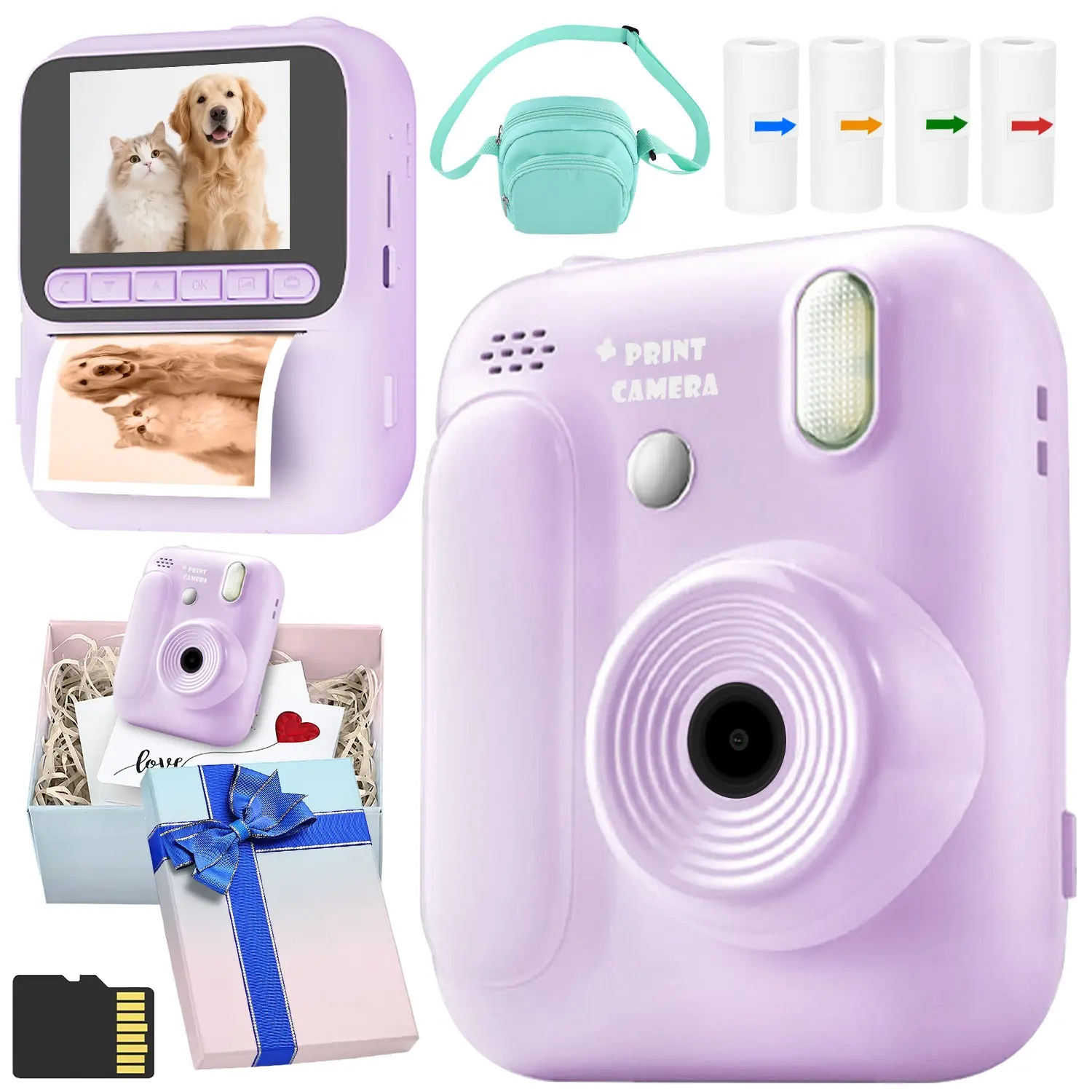 Instant Print Camera, 1080P HD Video, 48mp Ultra-Clear Photos, 8x Zoom, Timelapse, Gift Idea, Includes Paper Rolls
