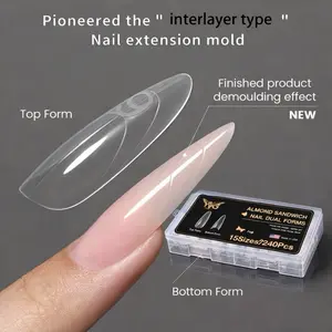 YVG Butterfly y Almond Sandwich Nail Dual Forms 15 Sizes 240Pcs Interlayer Type Extension Mold Top & Bottom Form