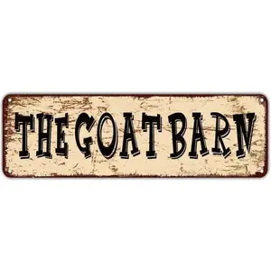 Rustic Metal Sign Plaque The Goat Barn Vintage Aluminum Wall Decor Retro Tin Sign 4x16 Inches