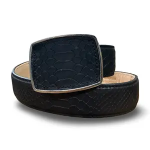 Men’s Exotic Print Leather Belt with Square Buckle