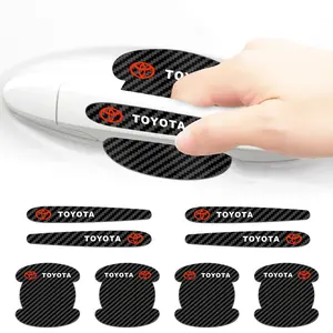8PCS Car Door Handle Scratch Protector Stickers Compatible with Toyota, Carbon Fiber Door Bowl Guard Decals, Waterproof Anti-Scratch Door Cup Protection Pads for Camry Corolla RAV4 Highlander Tacoma Tundra 4Runner Prius