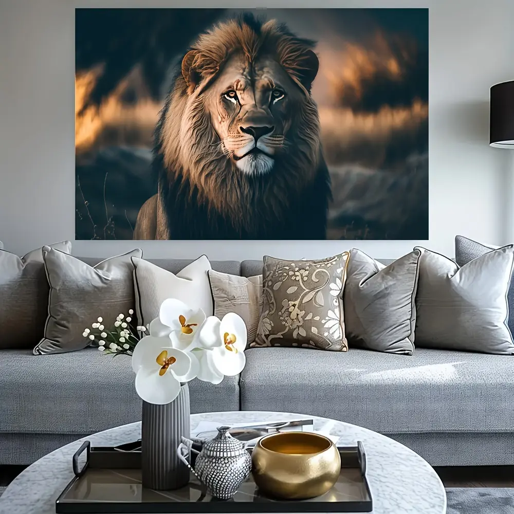 1 Piece Large Artistic Lion Framed Canvas Print, Modern Home Decoration, Luxury Wall Art Poster for Bedroom, Living Room Hanging Gift