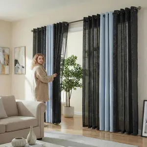6-Panels 34/52x84 Inches, custom-made. 34X84inch 2 panels are made of blackout fabric for shading effect, 4 panels are Dorie window curtains, all using the silver-embossing technique. curtains RT02 + L28 sheer，woven，rod，pocket，curtains,summervibes