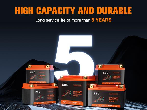 EBL Durable High Performance 12V 5Ah 300A Lightweight LiFePO4 Lithium Replacement Battery for ATV, Snowmobiles, Riding Lawn Mowers, Durable Lithium Battery, High Performance Battery
