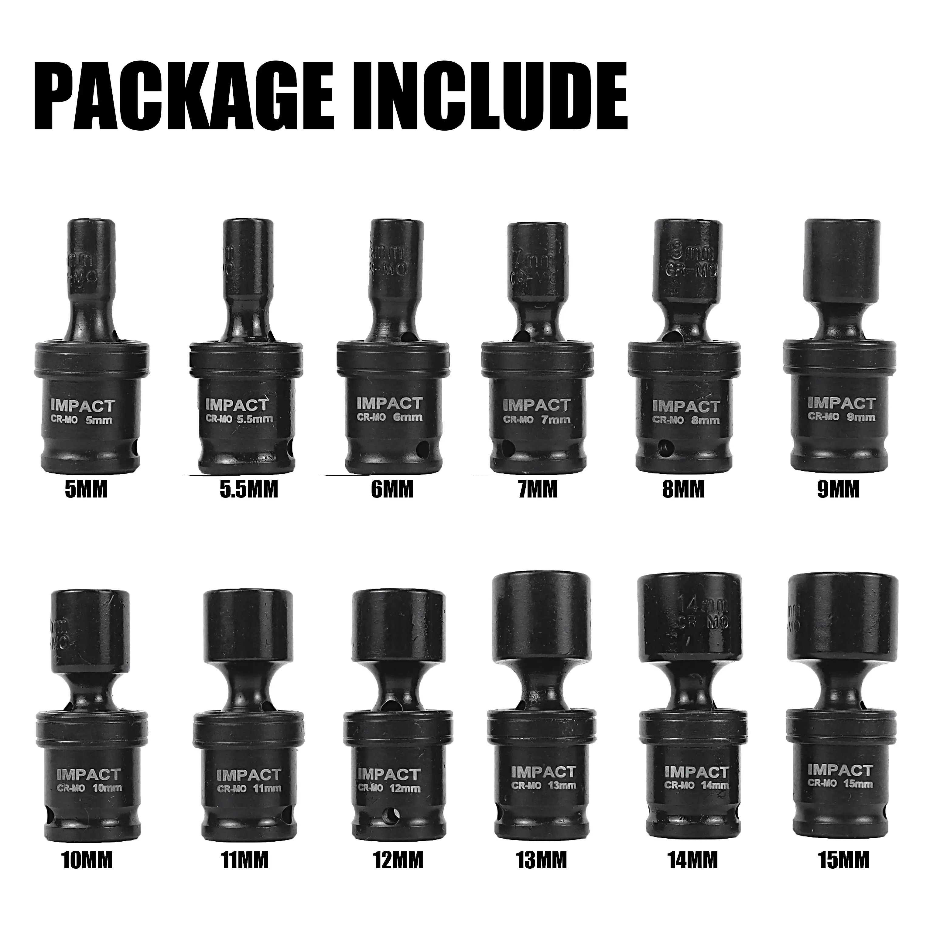 12PCS 1/4" Drive Impact Swivel Socket Set - Mechanics’ 360° Flexible Universal Swivel Joint Sockets, Metric Range Millimeters, Storage Case for Tight Spaces, Dashboard Repair
