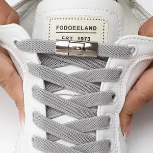 Press Lock Elastic No Tie Shoelaces For Sneaker 8mm Wide Flat Laces