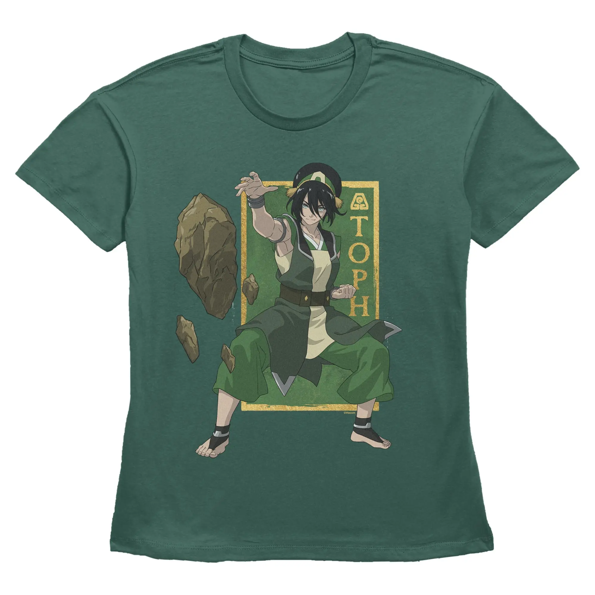 Women's Avatar: The Last Airbender Toph Earthbender Printed T-Shirt, Fashion Casual Apparel with Comfortable Fit, Golden, Check
