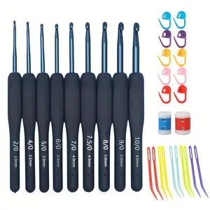 31pcs soft handle crochet hook set, handmade DIY weaving tools, silicone anti slip handle crochet yarn, hat bag crochet hook (accessory color random)