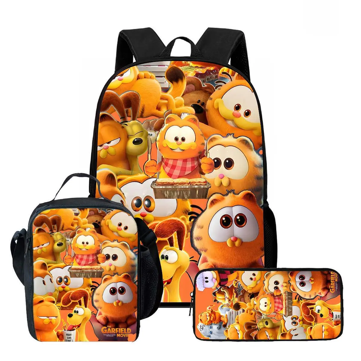Cartoon Cat Travel Backpack Set with Lunch Bag & Pen Bag, Multi Compartment Large Capacity Daypack, Unisex School Kit for Daily Camping Commute