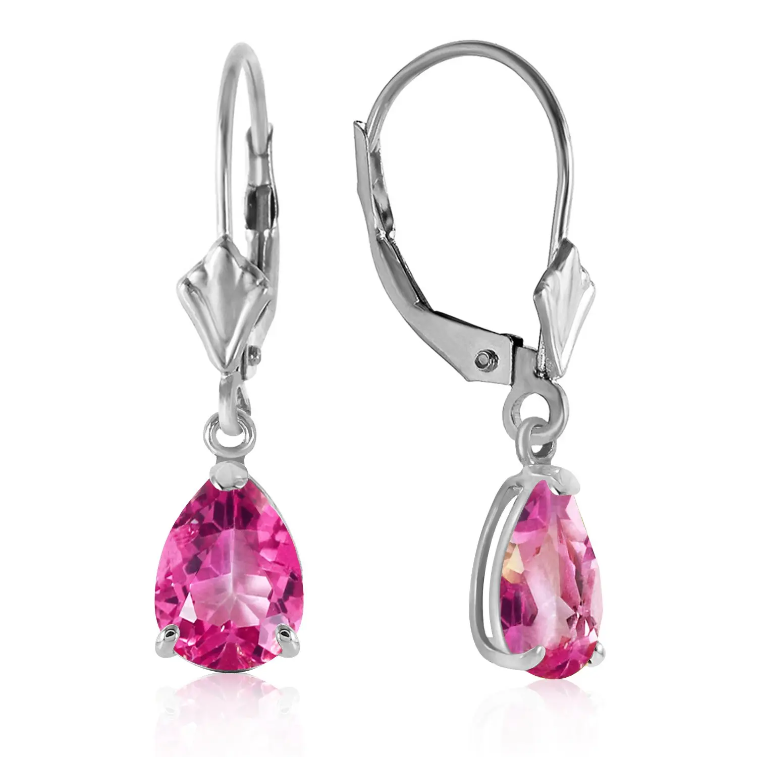 2.85 Carat 14k Solid White Gold Dangle Earrings with Natural Pink Topaz