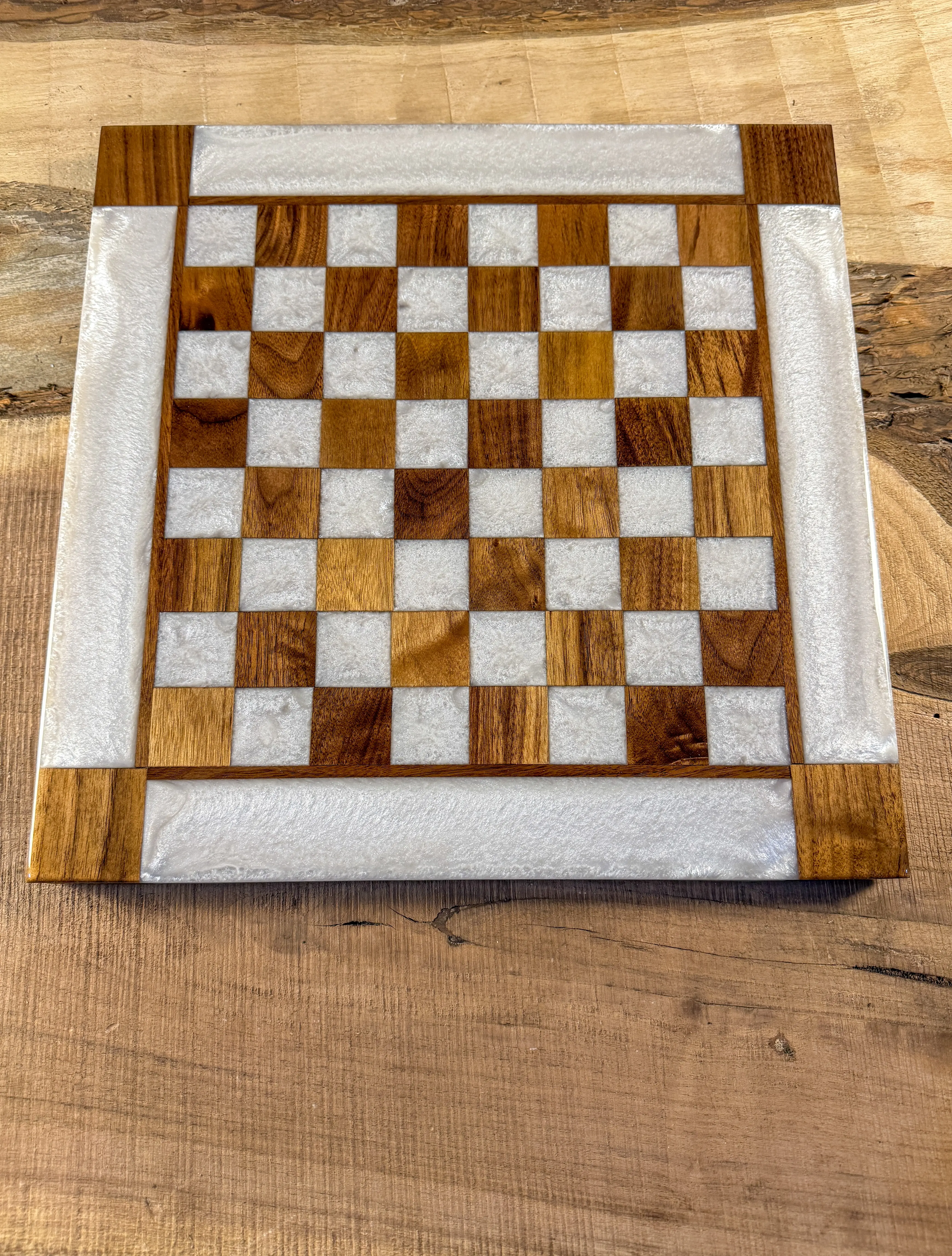 Pure Pearl White Black Walnut Chess Board (Chess Set Included)