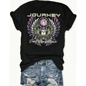 Women's Retro Rock Band Graphic T-Shirt Journey Never Stop Believin' Print Short Sleeve Crew Neck Casual Spring Summer Daily Wear Tee