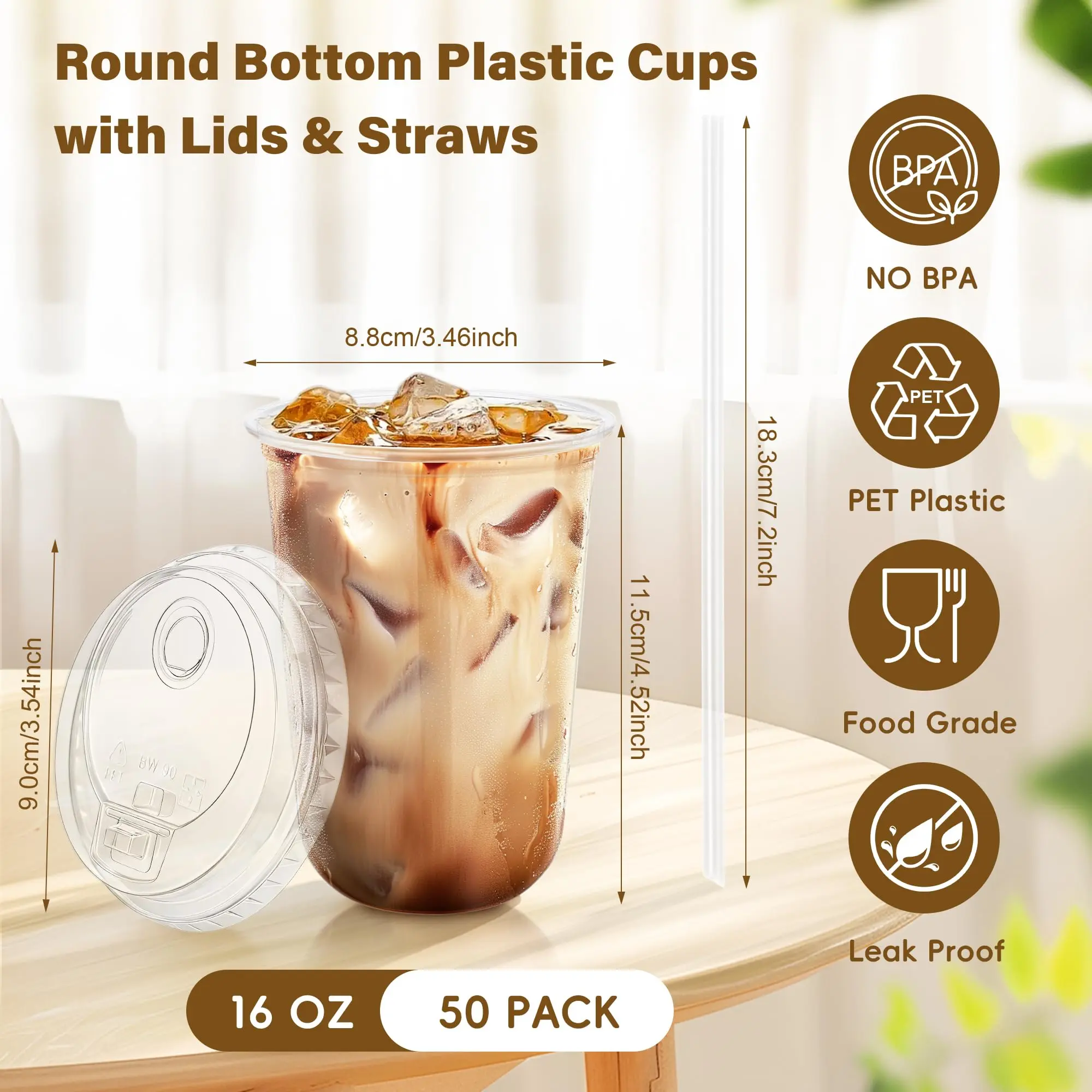 50 Pack 16oz400ml) Clear Plastic Cups with Sip Lids & StrawsDisposable  Elevated Dual-hole Lid Round Bottom To Go Cup for Iced Coffee Cold Beverage  Juice Smoothie Lemonade Party Catering Supplies - TikTok