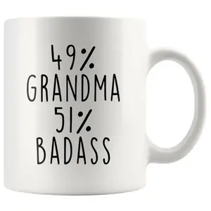 [Made in US] Badass Grandma Gift Mug - 49% Grandma 51% Badass - Perfect Birthday, Christmas, Mother's Day Present for Grandmother - Drinkware, Ceramic