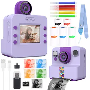 Kids Color Instant Print Camera,Kids Camera with 5 Color Photo Paper.Christmas Birthday Gifts for Girls Age 3-12(Purple BLue  White)
