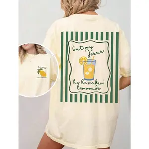 Jesus Lemonade Shirt, But My Jesus He Be Makin' Lemonade, Graphic Tee For Women, Casual Round Neck Short Sleeve T-Shirt