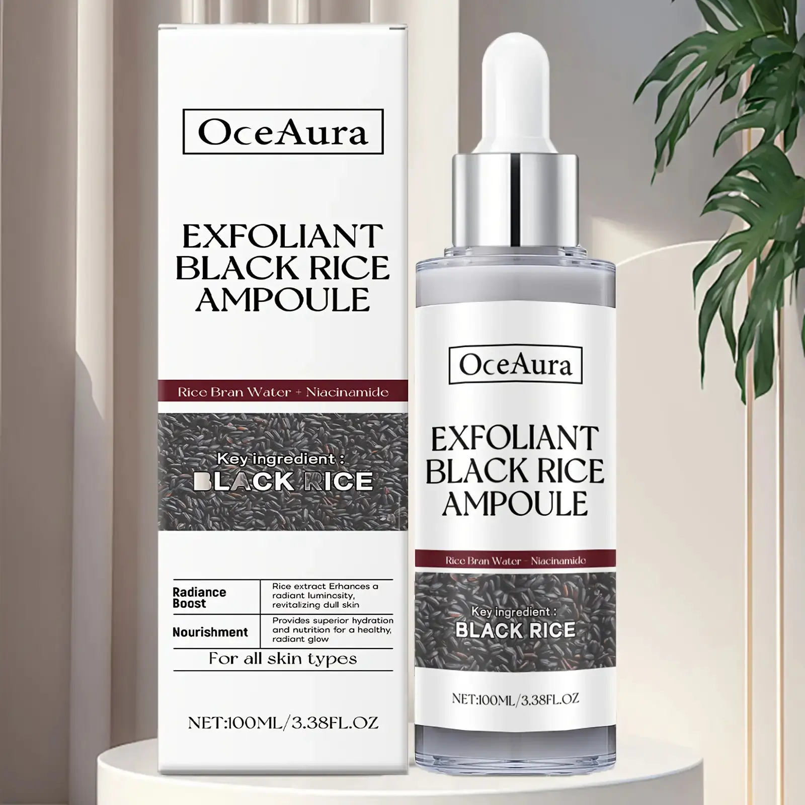 Black Rice Exfoliating Facial Scrub for Skin Repair and Brightening - Hydrating Ampoule with Niacinamide and Hyaluronic Acid, Daily Deep Cleansing for All Skin Types